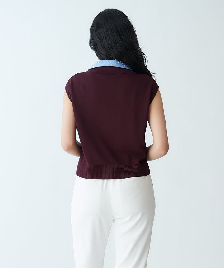 Shirt-Collared Sleeveless Knit