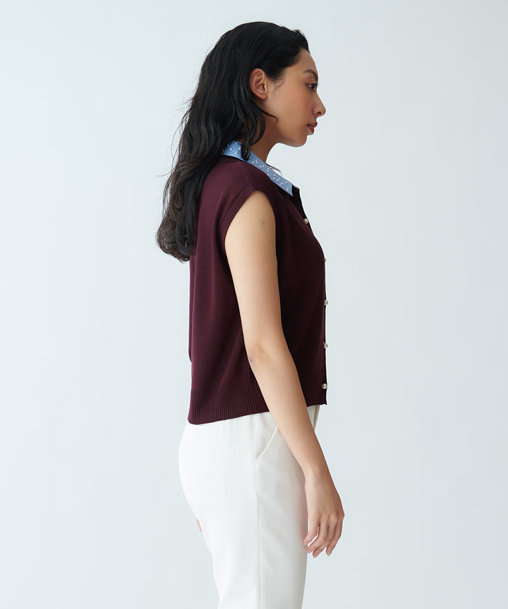 Shirt-Collared Sleeveless Knit