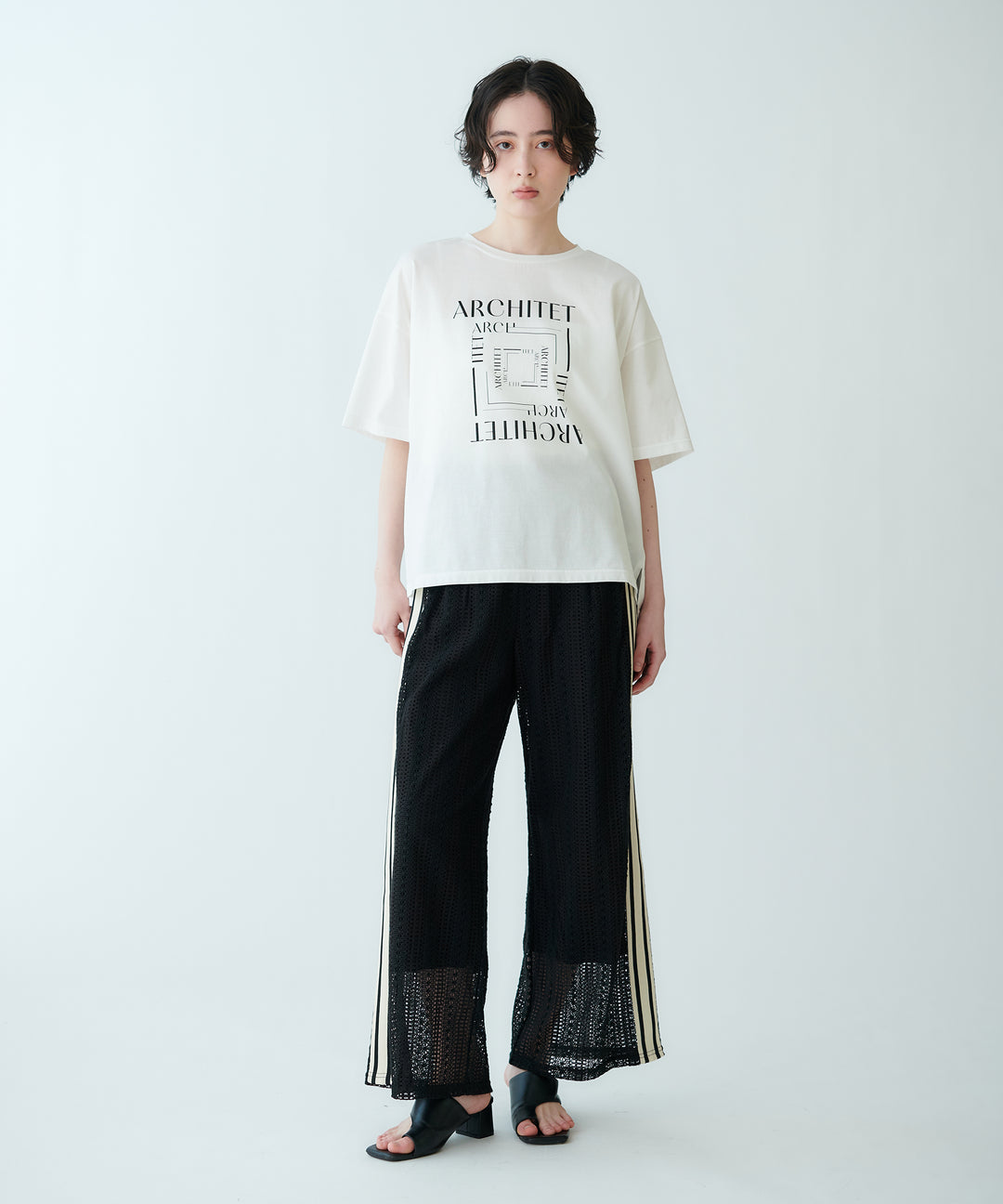 サイドラインレースワイドパンツ