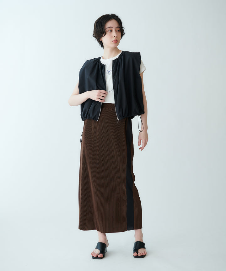 裾ドロストノースリーブZIPジレ