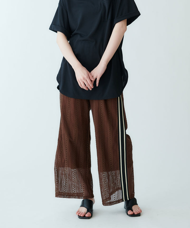 サイドラインレースワイドパンツ