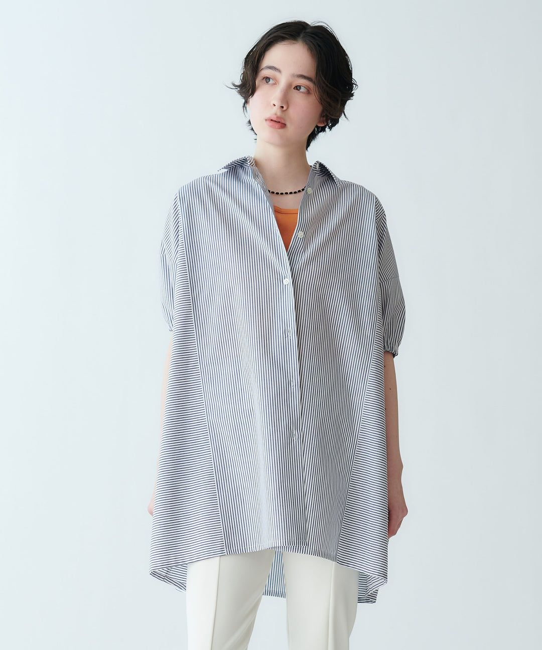 モデル H：165cm / 38 /ネイビー太ストライプ