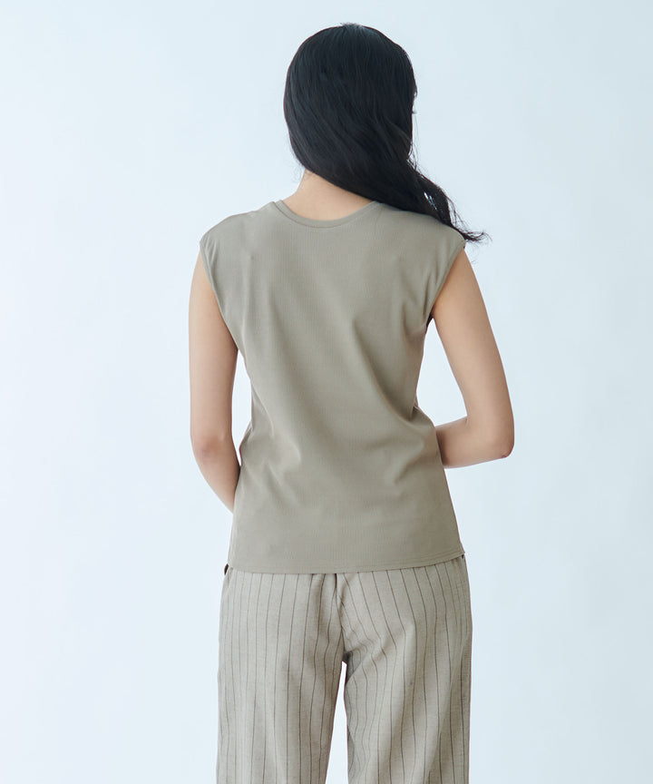 Mixed Material V-Neck Pullover