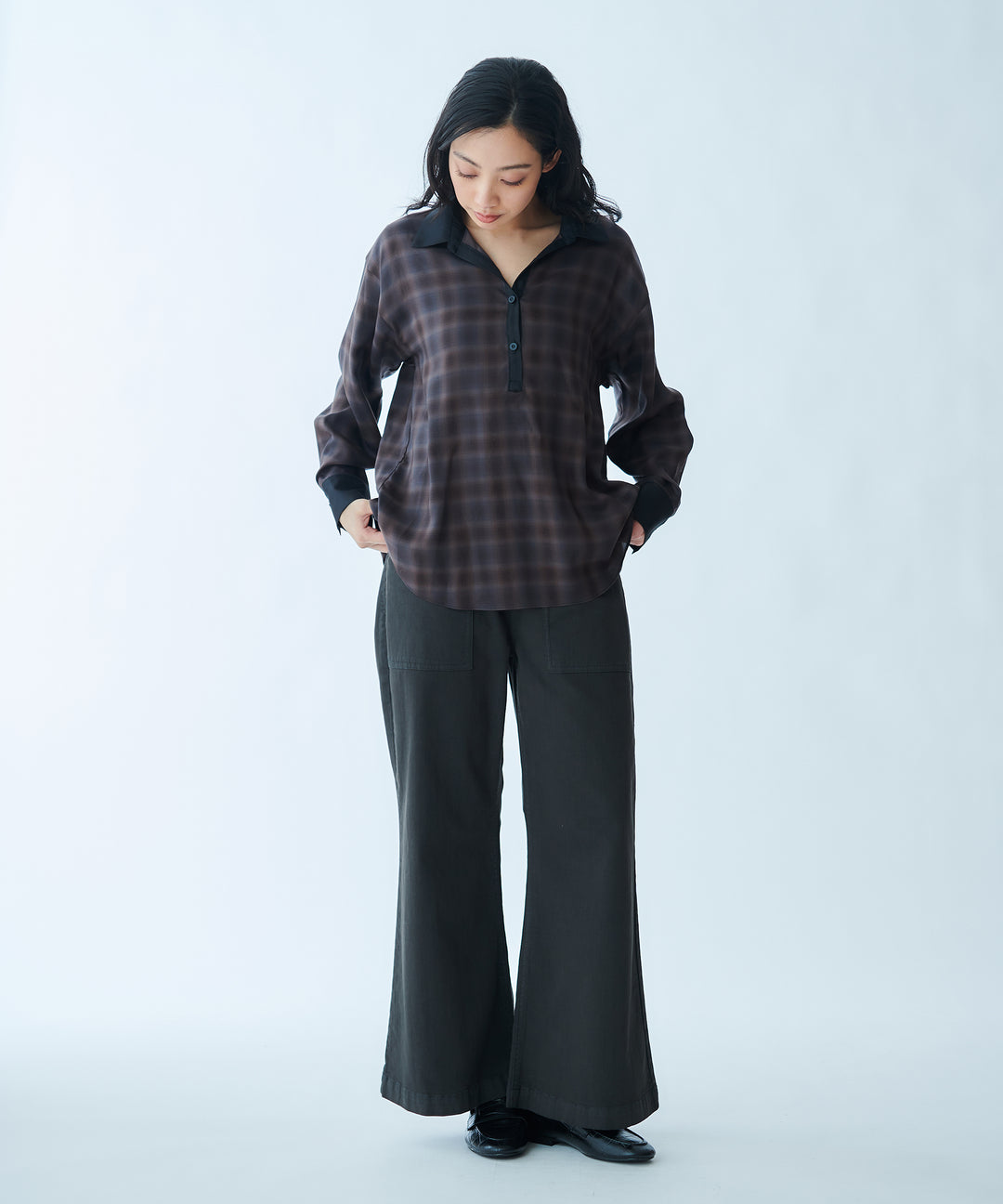 Vintage-style baggy flare pants