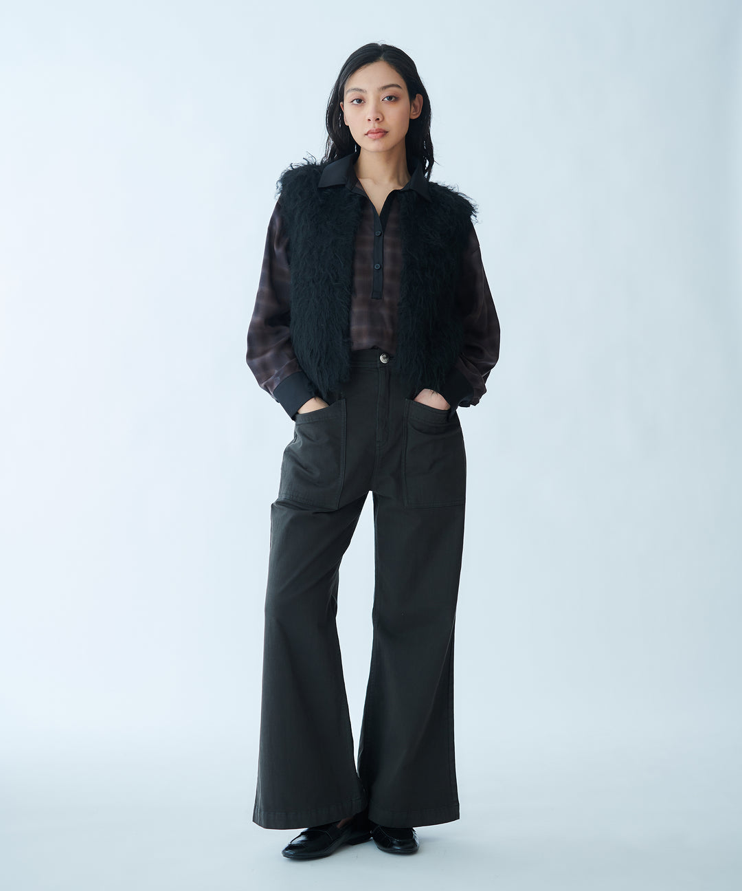 Vintage-style baggy flare pants