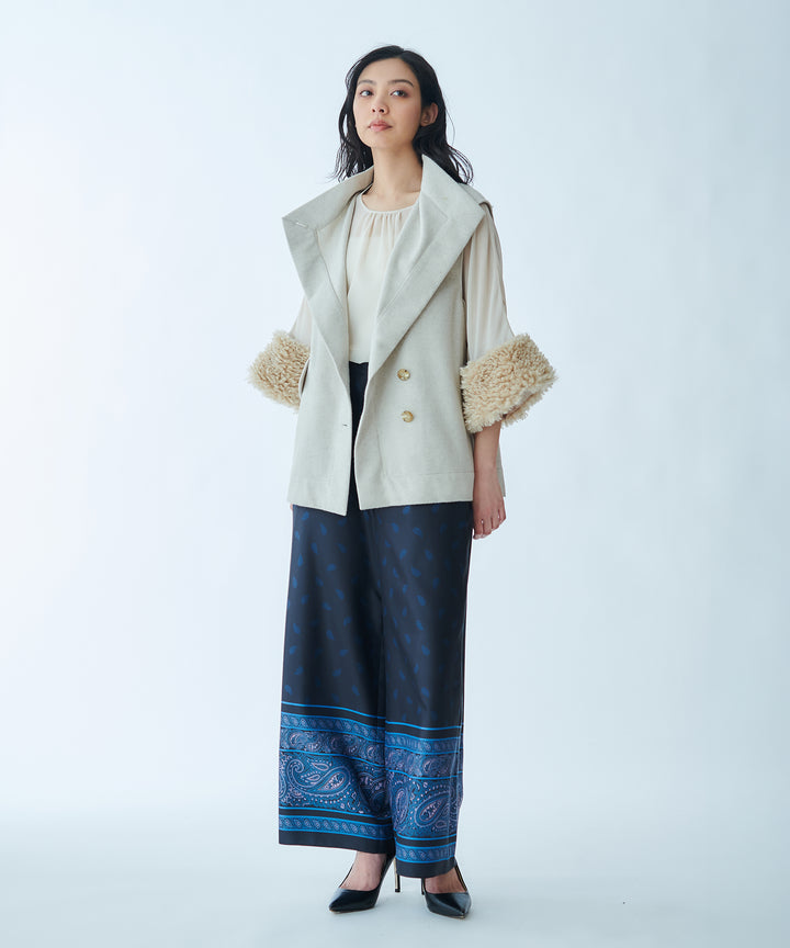 Sheer Blouse with Faux Fur Cuffs