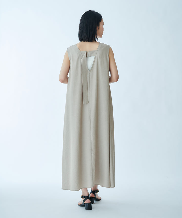 リネンバックタイキーネックワンピース