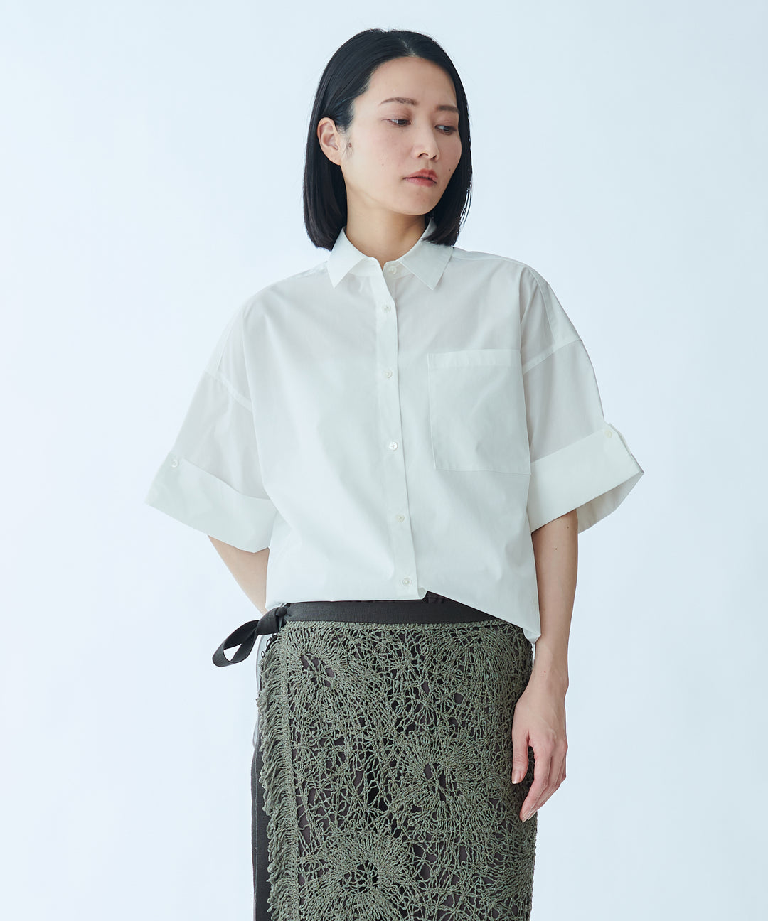 イニシャル刺繍ハーフスリーブシャツ