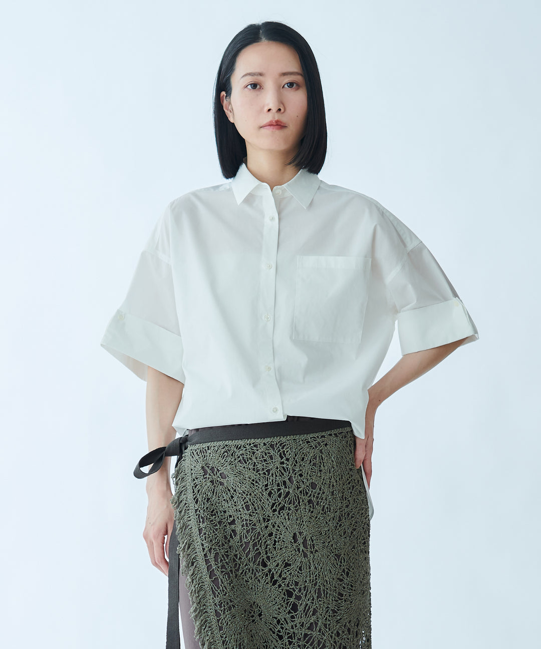 イニシャル刺繍ハーフスリーブシャツ
