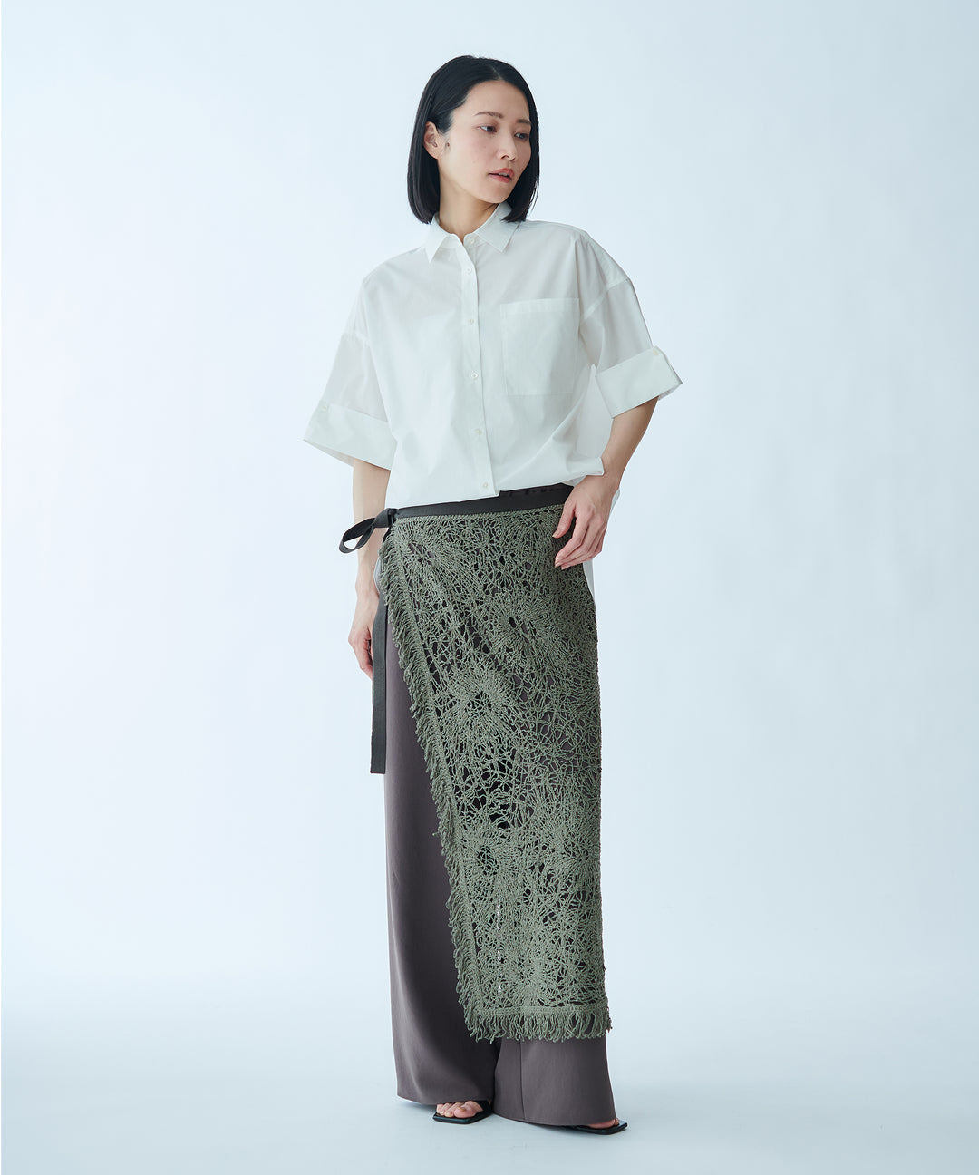 イニシャル刺繍ハーフスリーブシャツ
