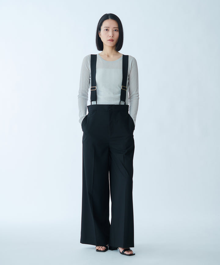 サスペンダー付きワイドストレートパンツ
