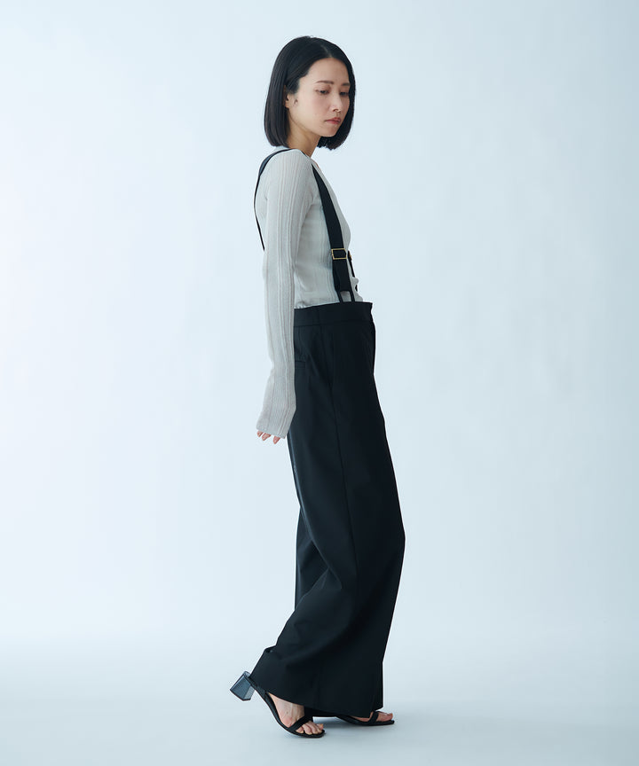 サスペンダー付きワイドストレートパンツ