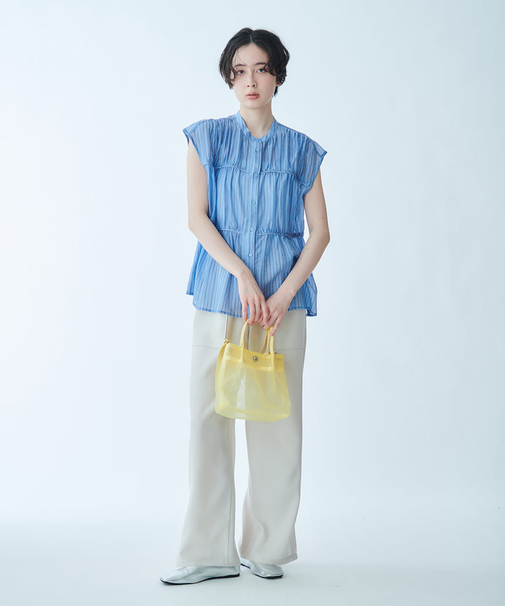 シアーストライプギャザーブラウス