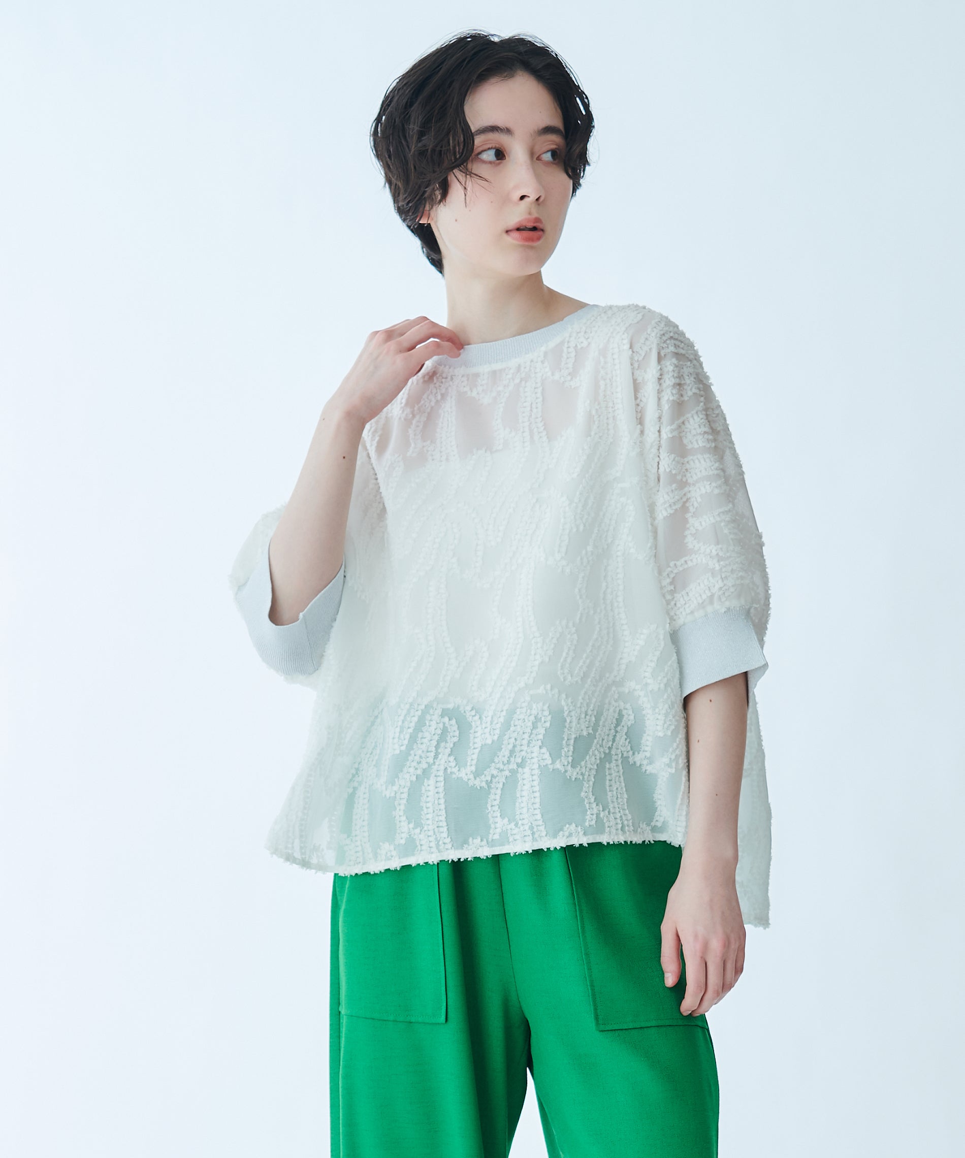 カットジャガードシアーブラウス – FACE SANS FARD