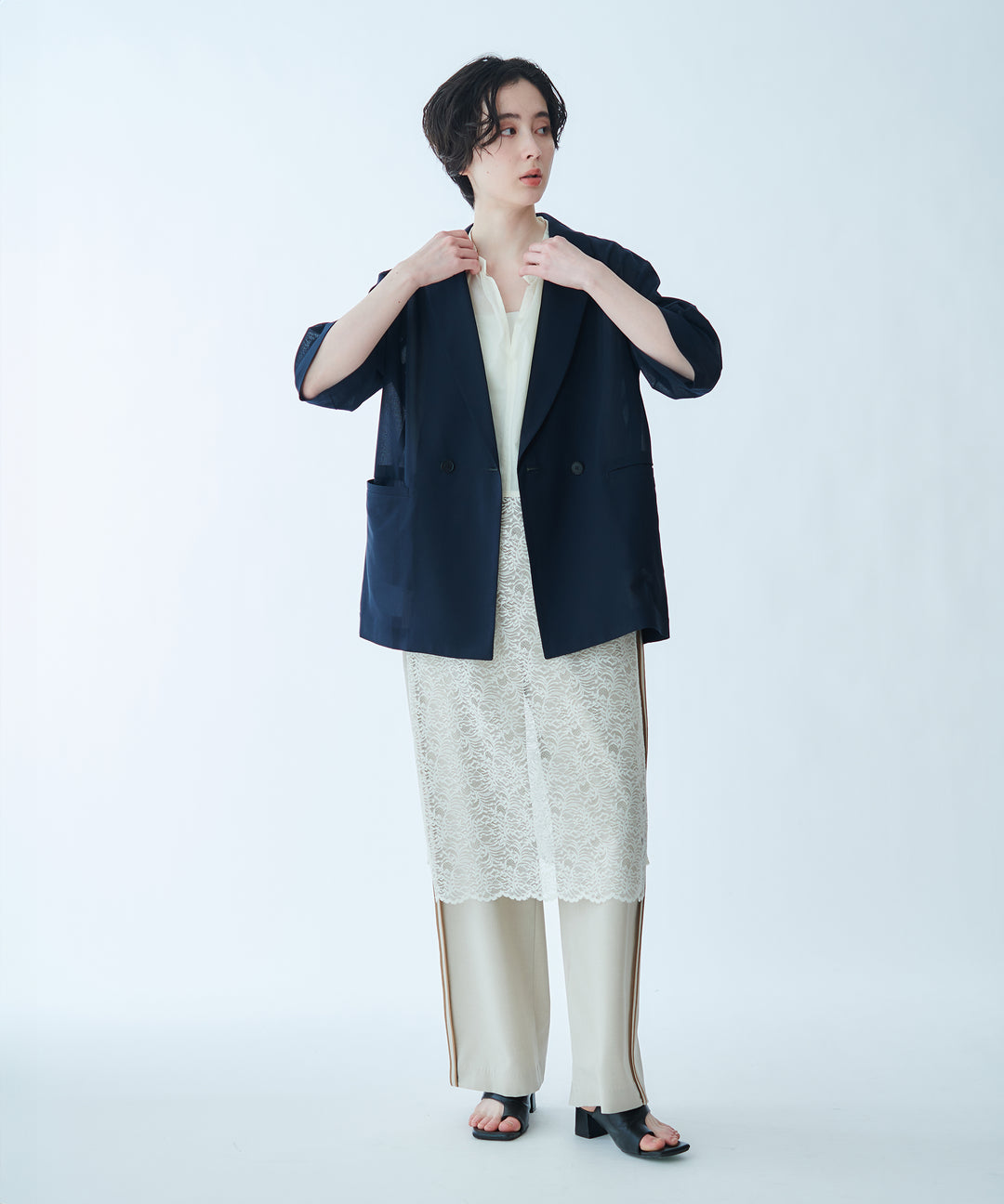 配色パイピングストレートパンツ