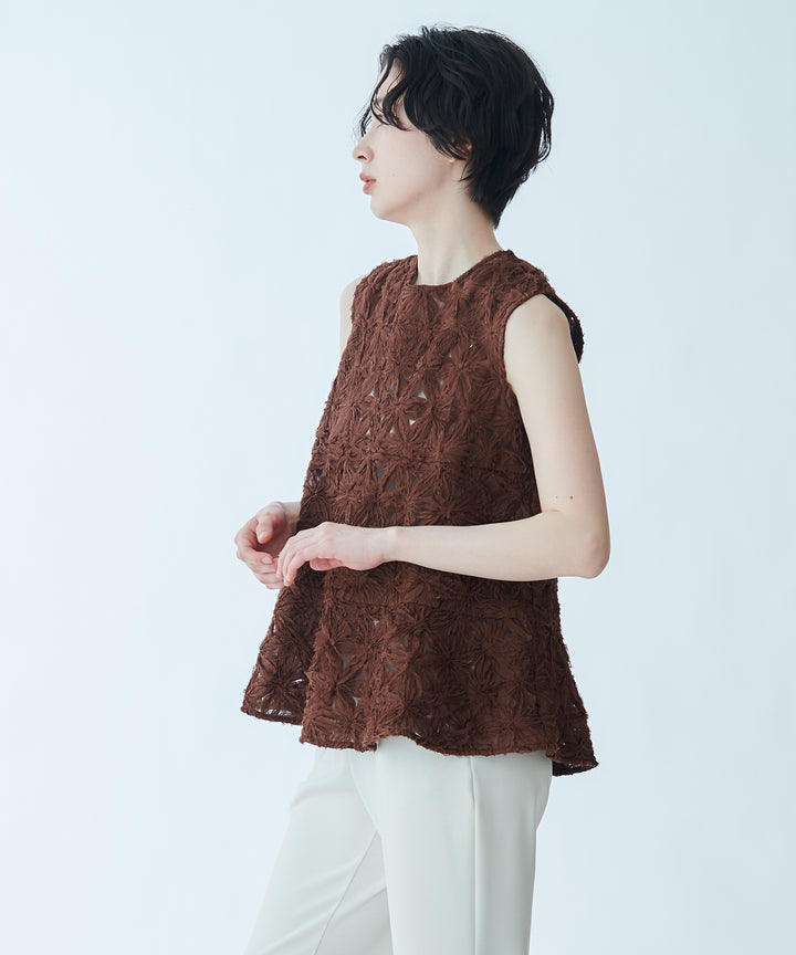 フラワー刺繍バックリボンブラウス