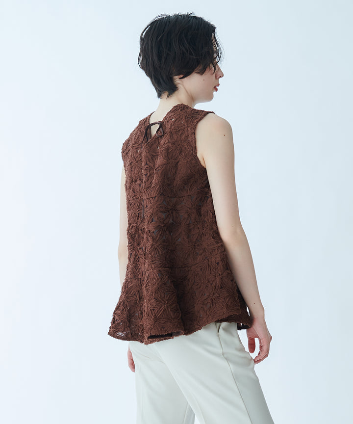フラワー刺繍バックリボンブラウス