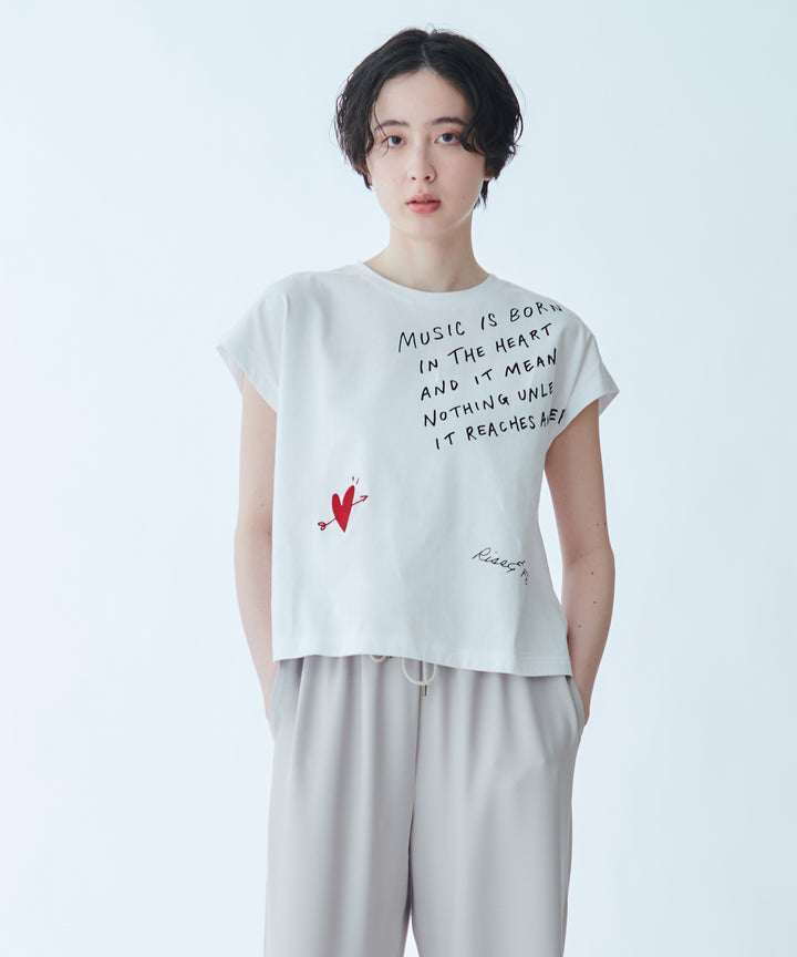 ハート刺繍メッセージロゴTシャツ