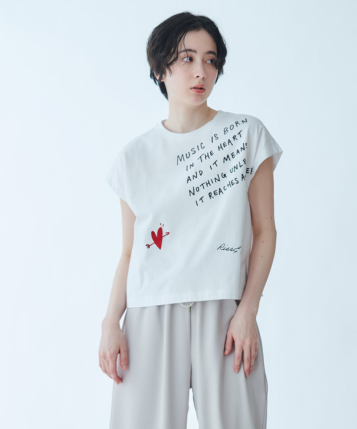 ハート刺繍メッセージロゴTシャツ