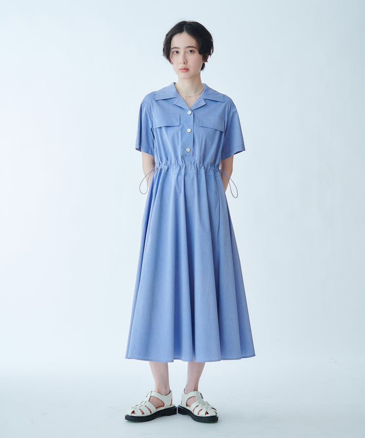 开襟松紧腰连衣裙