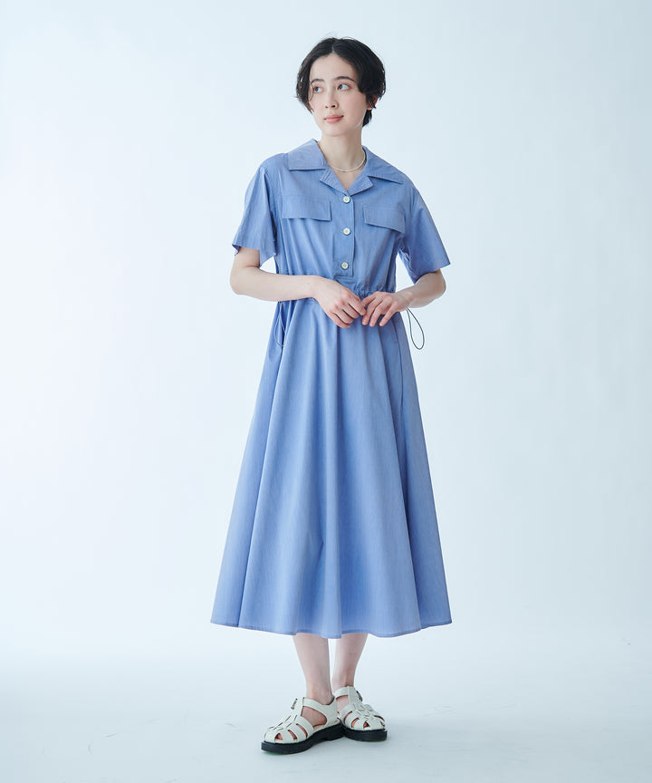 开襟松紧腰连衣裙