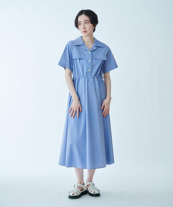 开襟松紧腰连衣裙