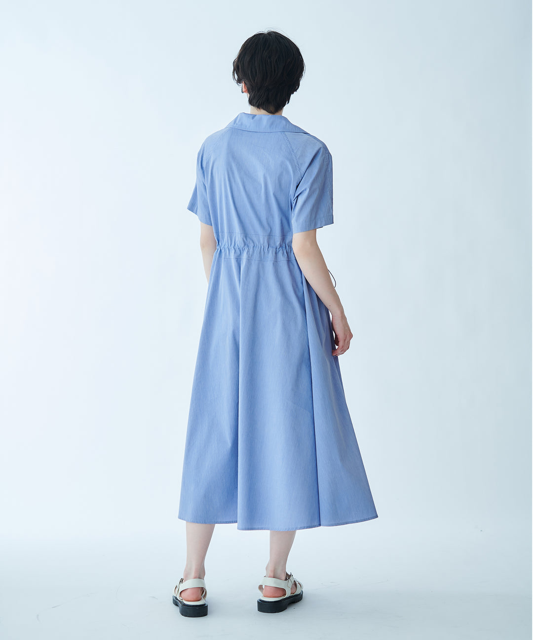 开襟松紧腰连衣裙