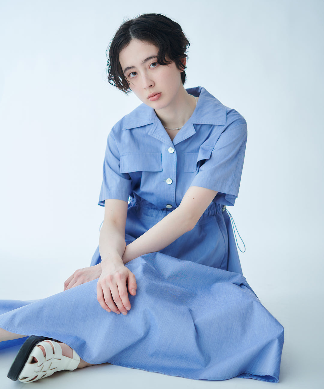 开襟松紧腰连衣裙