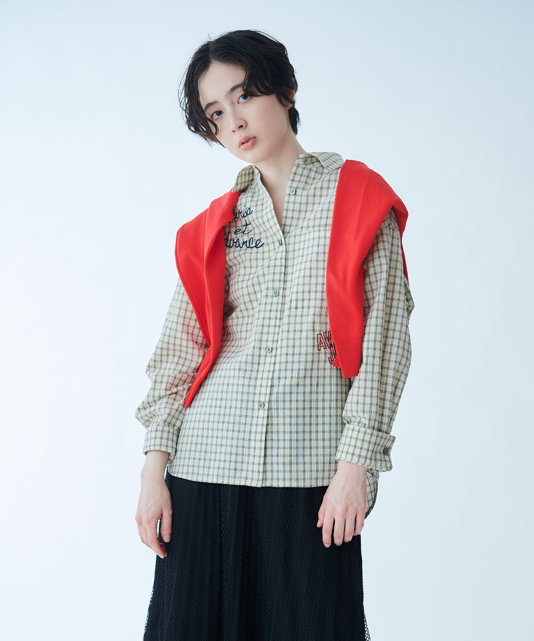 サッカーチェックオーバーサイズシャツ