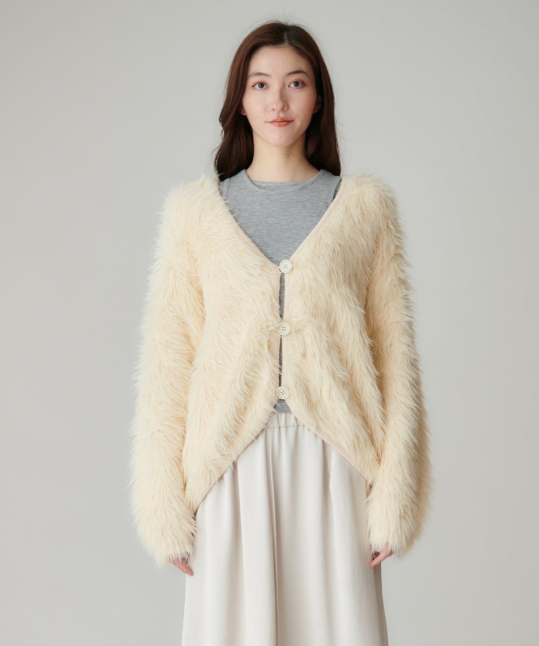 ロングシャギーVネックカーディガン