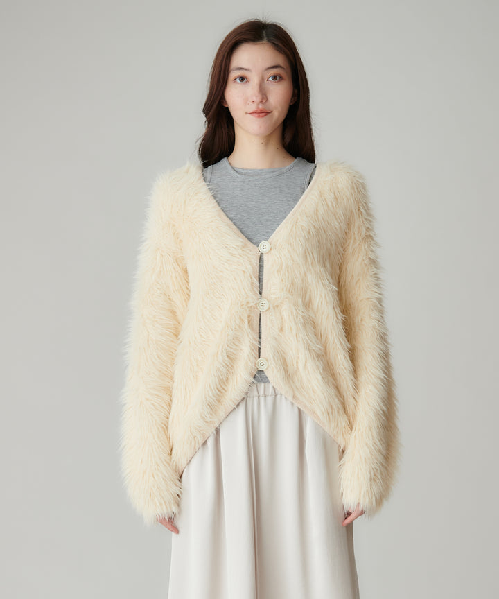 ロングシャギーVネックカーディガン