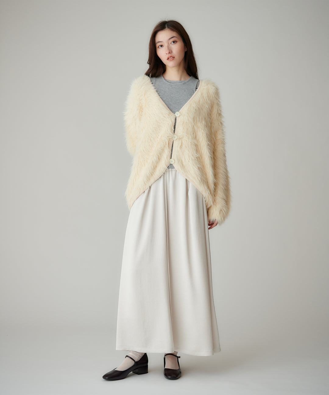 ロングシャギーVネックカーディガン