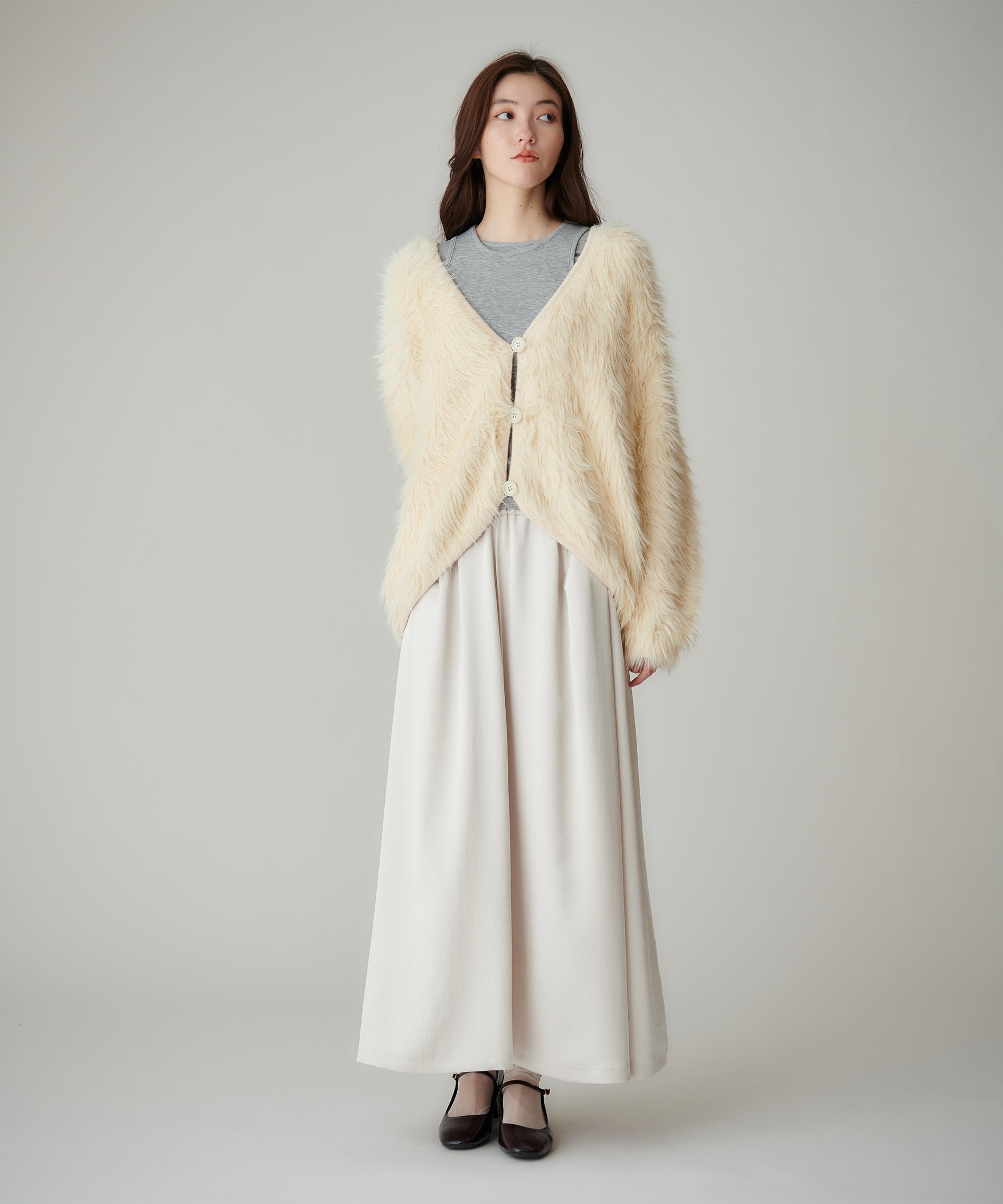 ロングシャギーVネックカーディガン – FACE SANS FARD