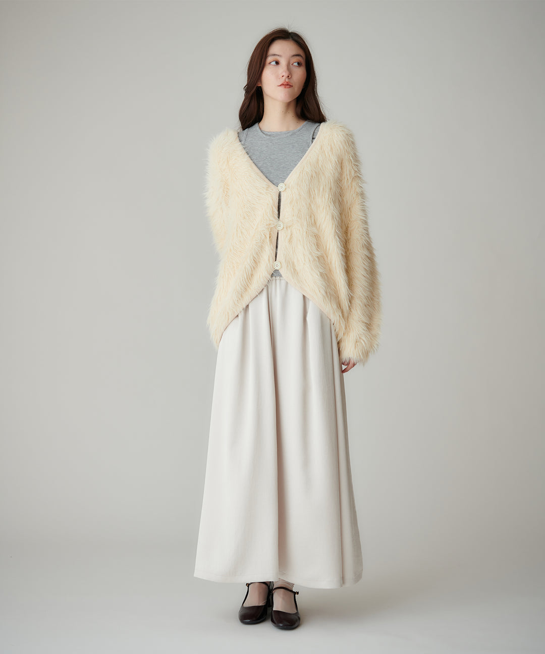ロングシャギーVネックカーディガン