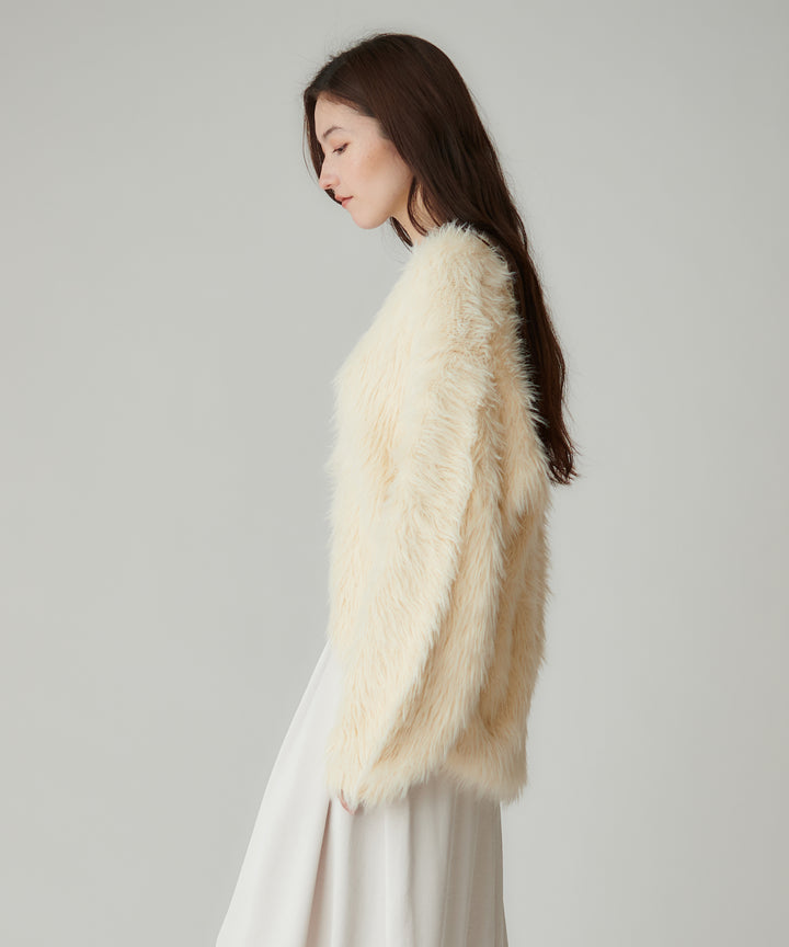 ロングシャギーVネックカーディガン