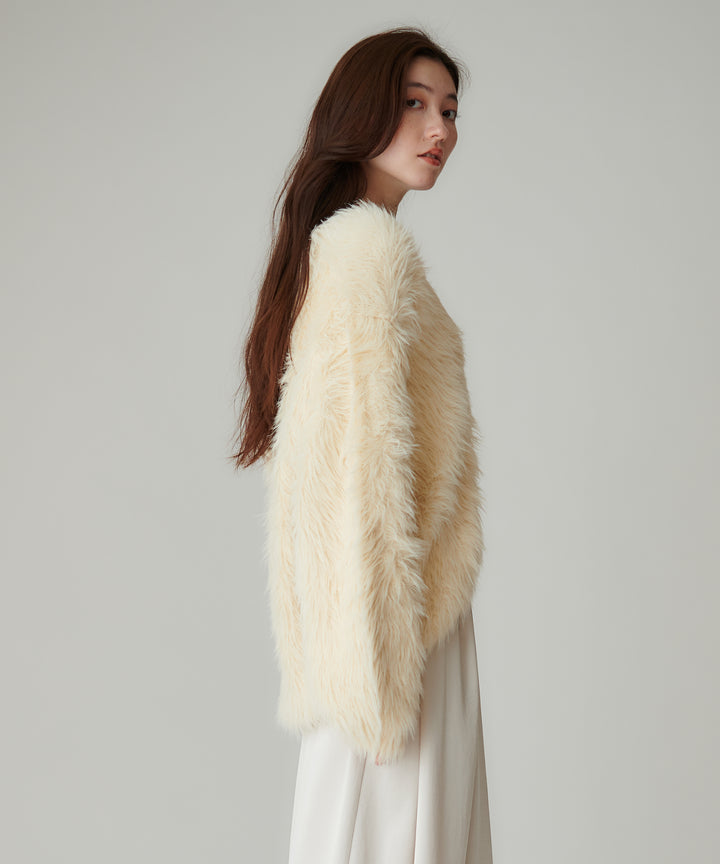 ロングシャギーVネックカーディガン