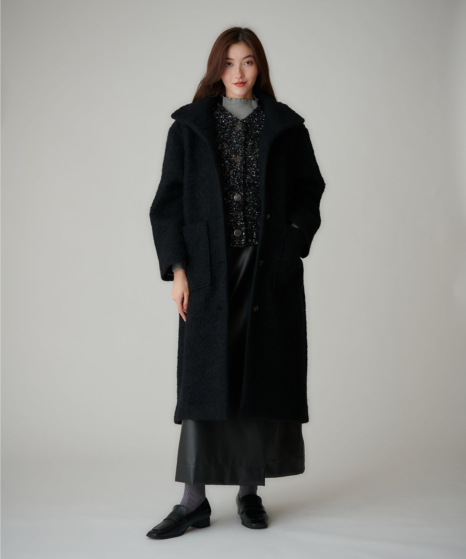 unpeu femme〜アンプーファム〜黒ロングコート ループウールロングコート – FACE SANS FARD