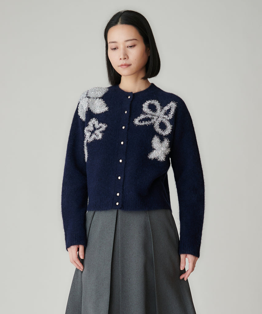 c*1様 ESCADA 花柄カーディガン S ネイビー フラワージャカードニットカーディガン – FACE SANS FARD