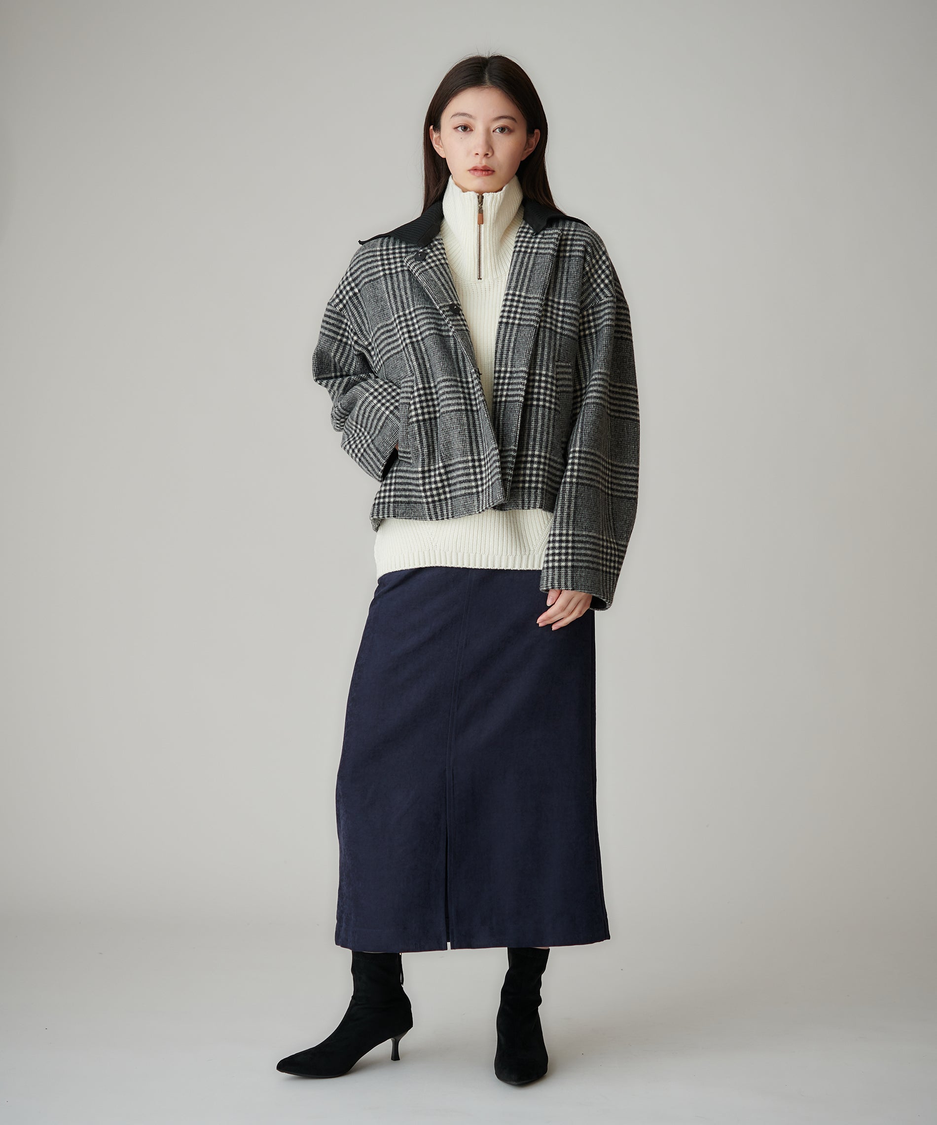 グレンチェックショートコート – FACE SANS FARD