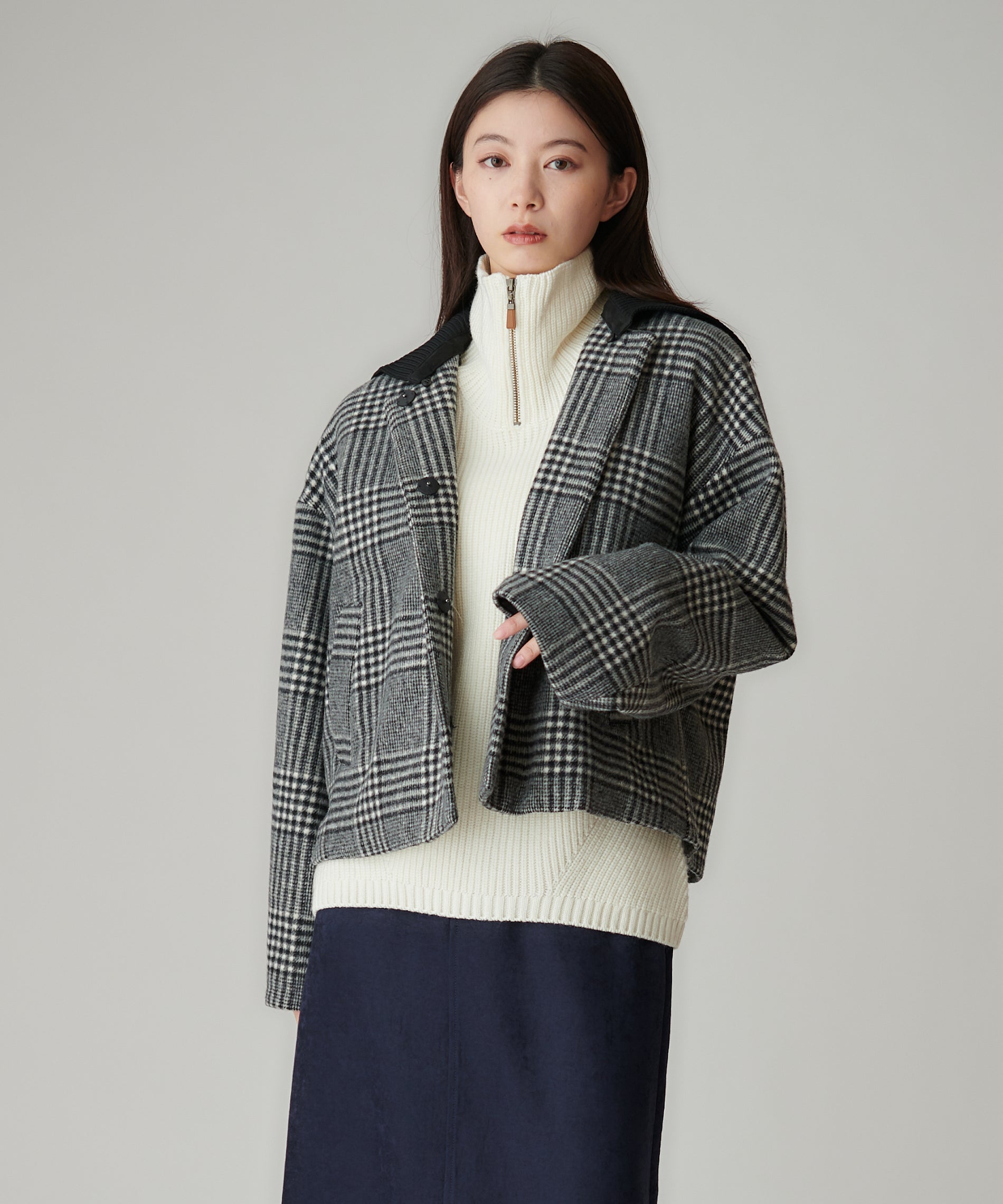 グレンチェックショートコート – FACE SANS FARD