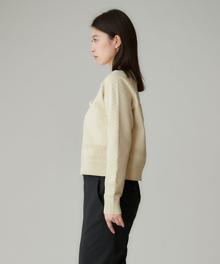 パール刺繍ボタンニットカーディガン