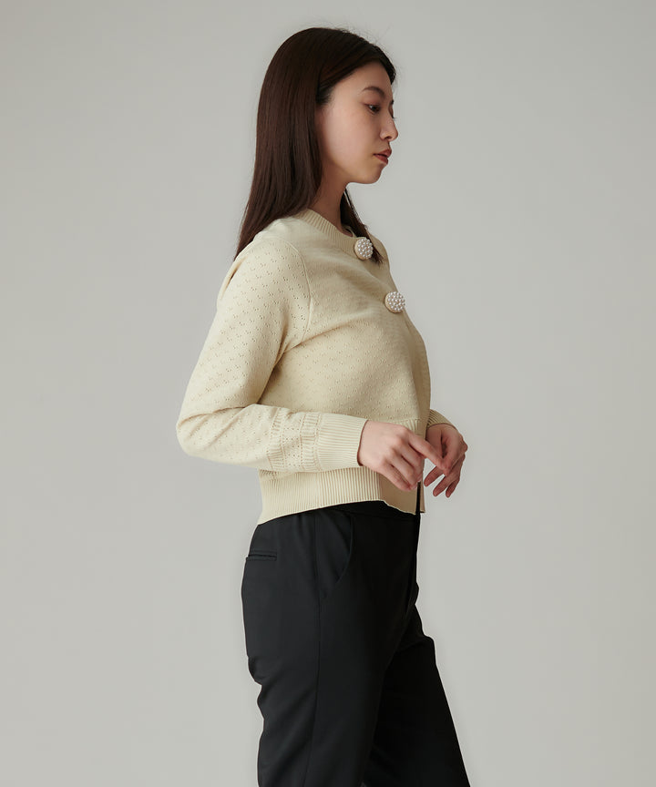 パール刺繍ボタンニットカーディガン