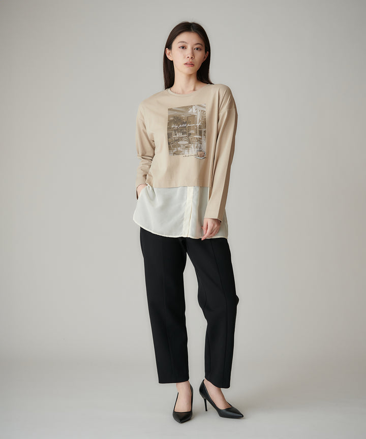 異素材ドッキングフォトプリントTシャツ