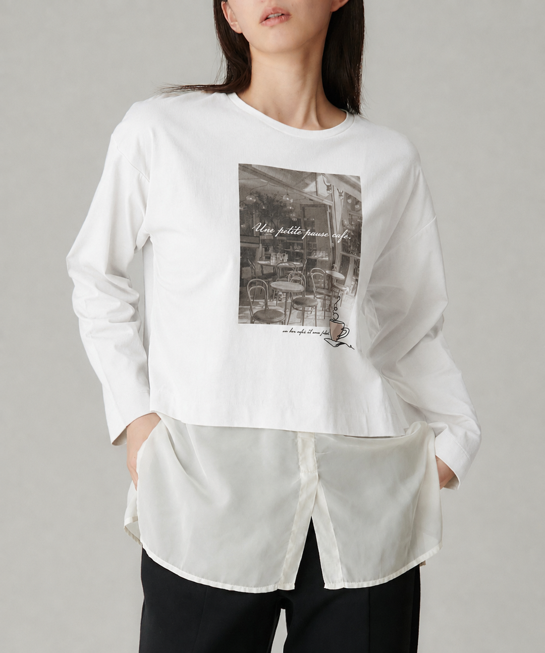 異素材ドッキングフォトプリントTシャツ