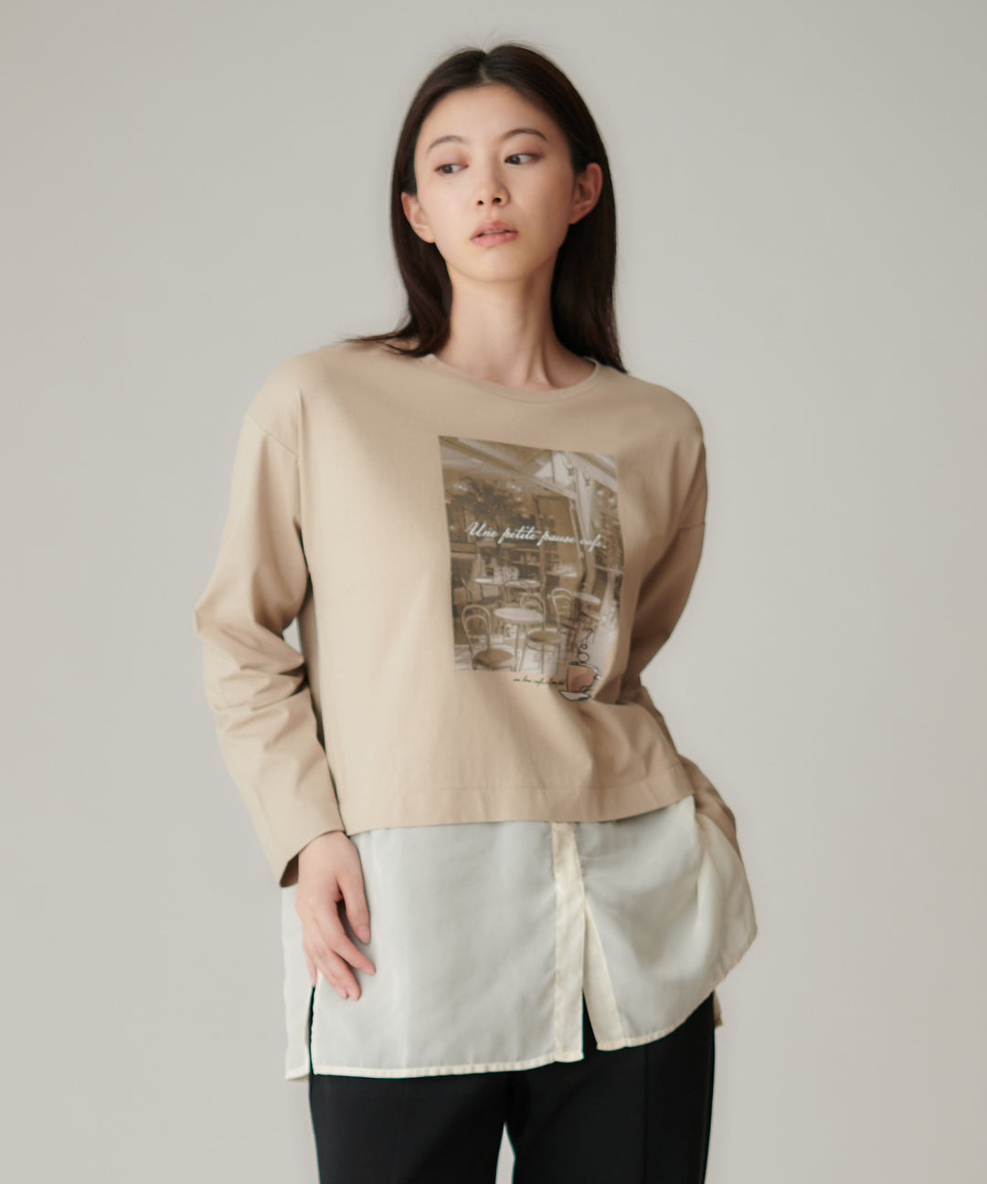 異素材ドッキングフォトプリントTシャツ