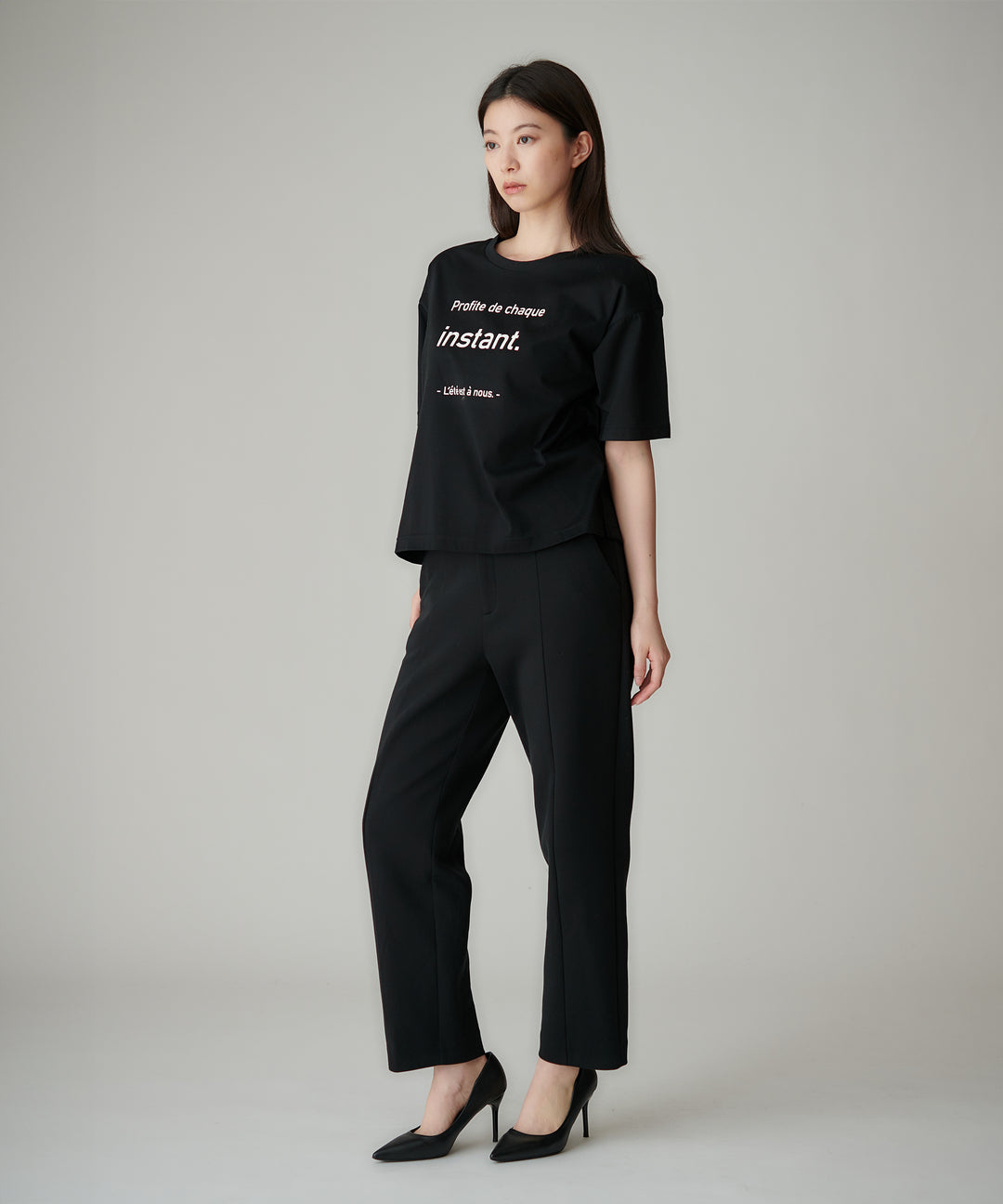 クルーネックメッセージプリントTシャツ