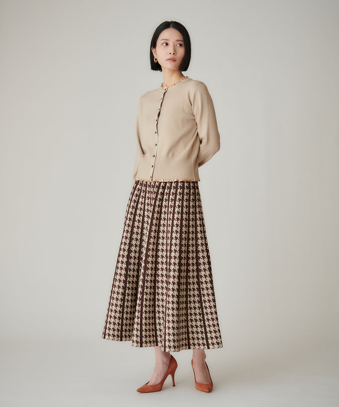 モデルH：165cm / 38 / ブラウン×ベージュ