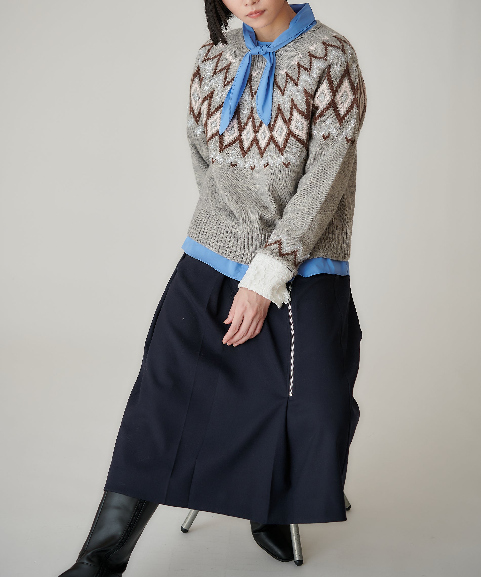 アシンメトリーファスナープリーツスカート – FACE SANS FARD