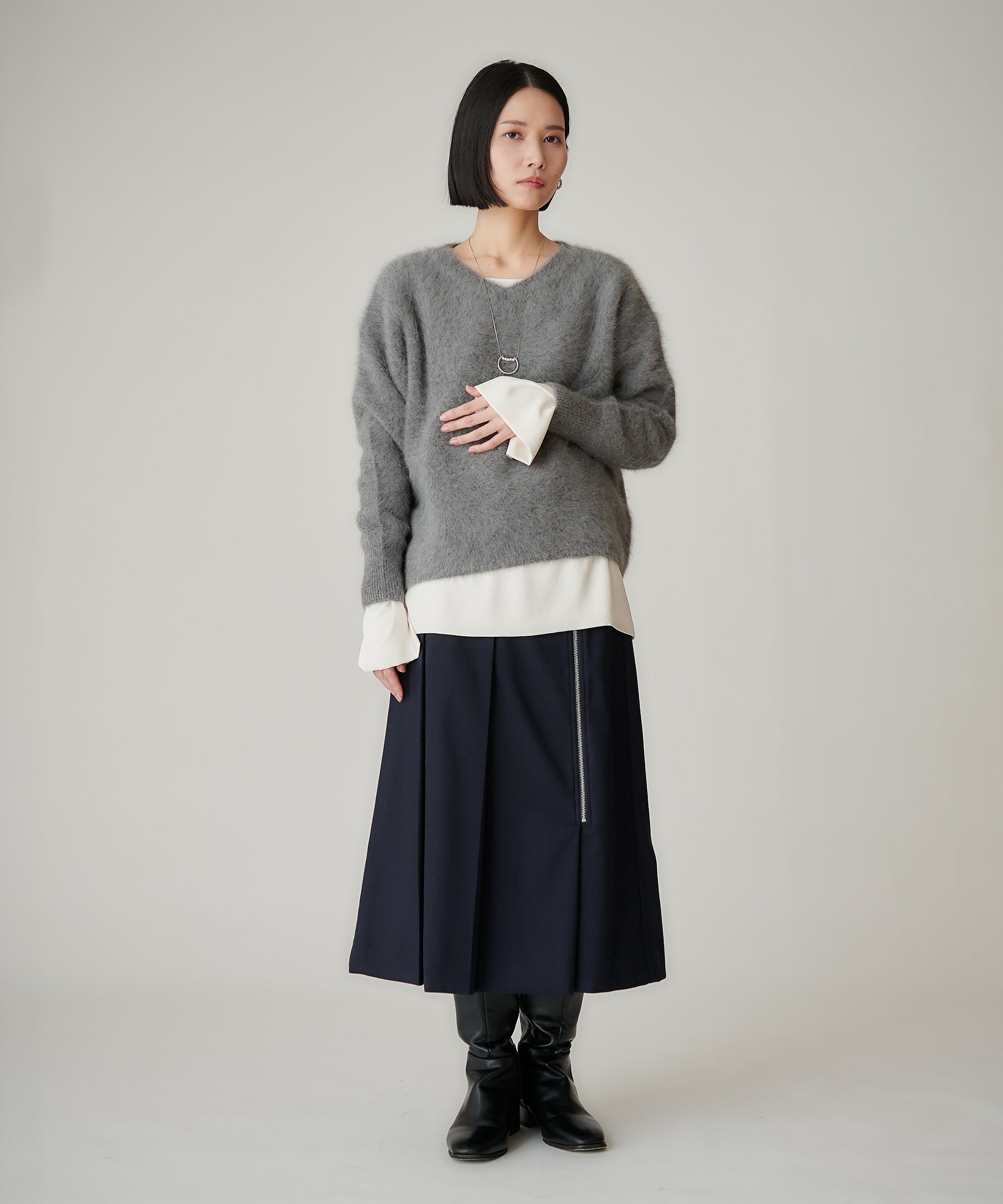 アシンメトリーファスナープリーツスカート – FACE SANS FARD
