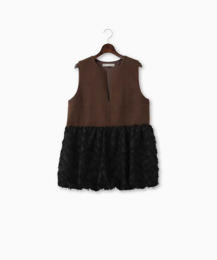 ツイード×ジャガードドッキングバルーントップス